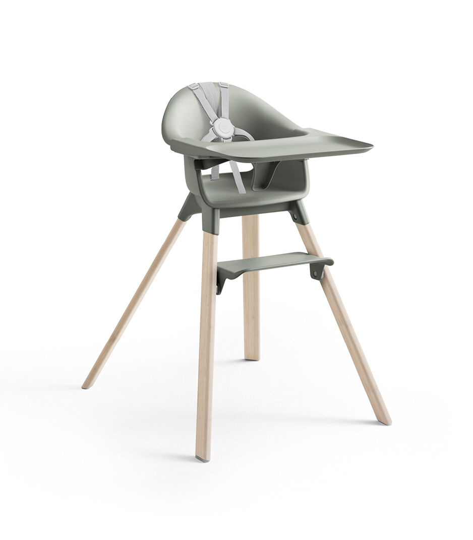 Stokke Clikk High Chair Bamboo/Glacier Green with Harness Beige. Tray.