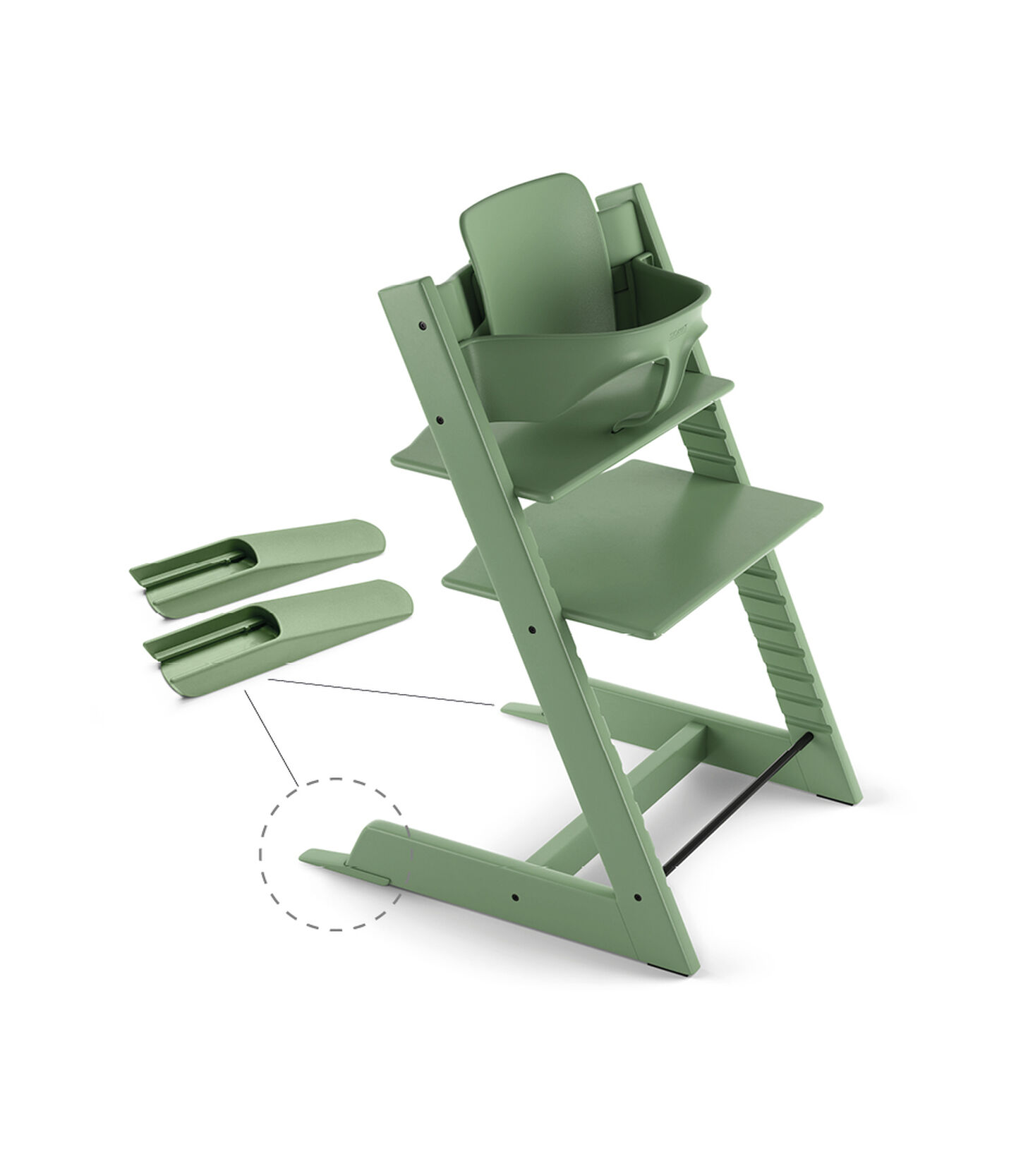 Tripp Trapp® Chair Moss Green, Beech, with Baby Set. view 2