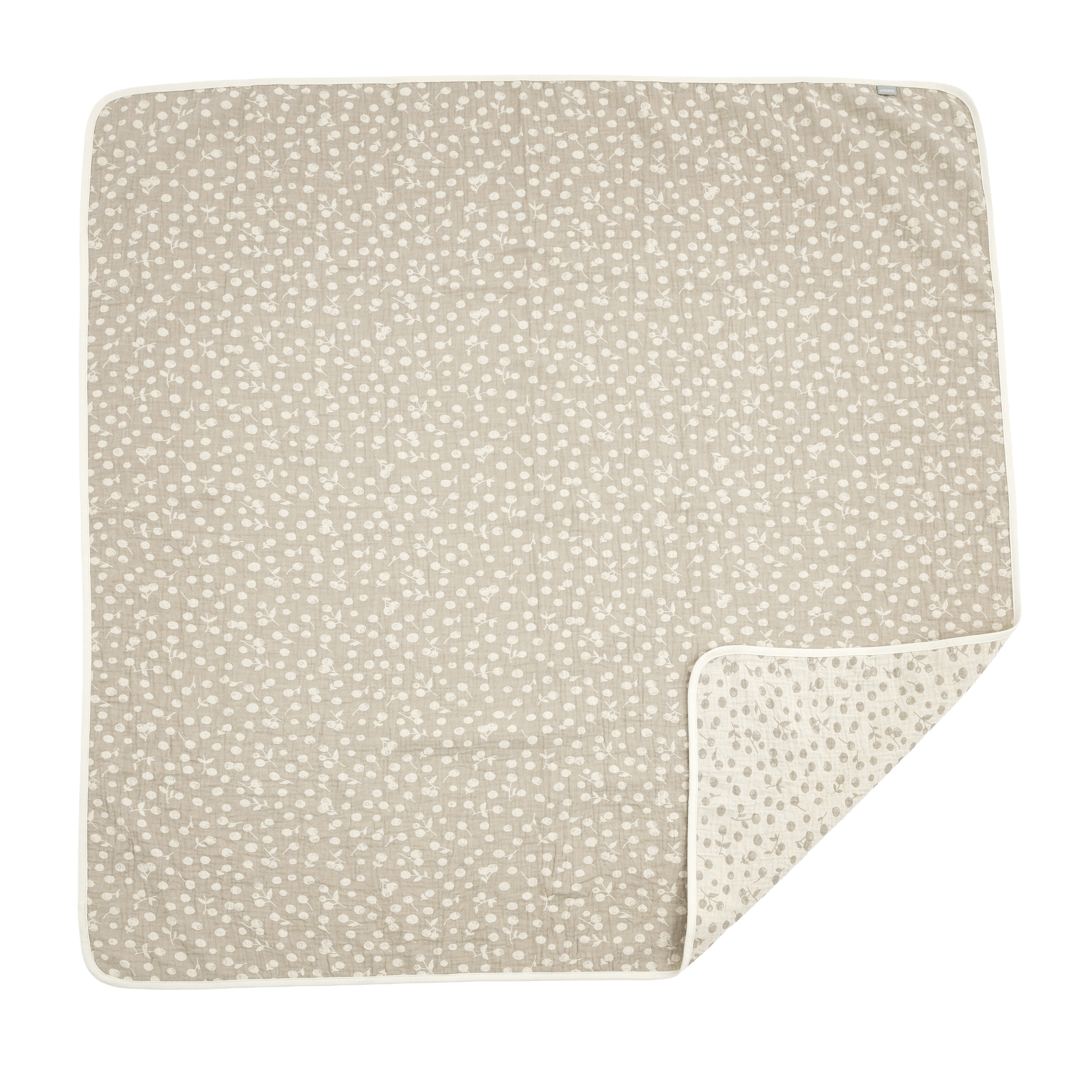 Stokke® Muslin Blanket. Birch Beige Berries. Flip reverse. galery image 4