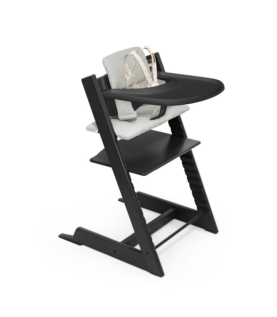 Tripp Trapp® Bundle. Chair Black, Baby Set2 with Tray and Classic Cushion Nordic Grey. US bundle. 