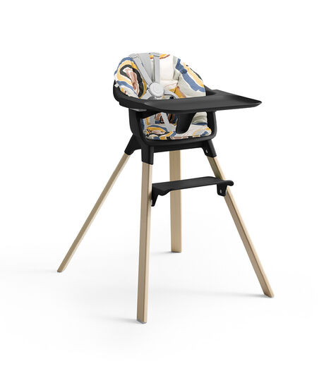 Stokke® Clikk™ High Chair with Tray and Harness, in Natural and Black. Cushion Multi Circle. view 6