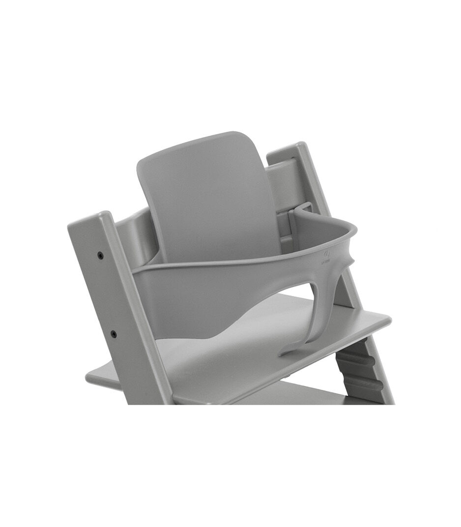 Tripp Trapp® chair Storm Grey, with Baby Set. Close-up.