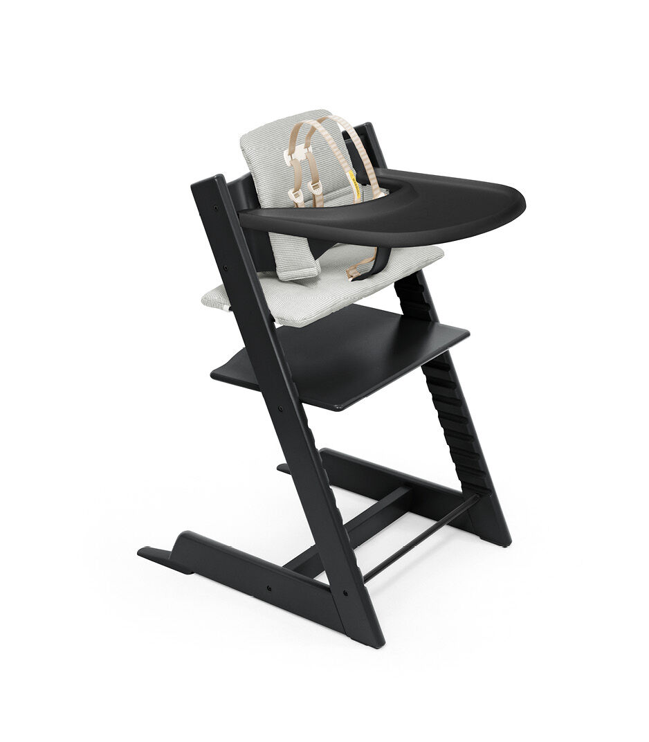 Tripp Trapp High Chair and Cushion with Stokke Tray -- White / Icon Grey