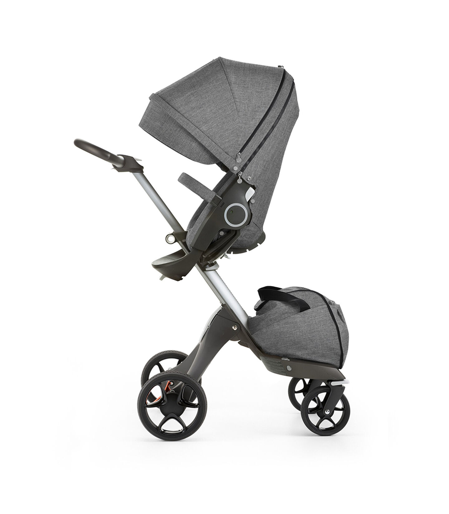 Stokke® Xplory® with Stokke® Stroller Seat, Black Melange. New wheels 2016. Stokke® Xplory® with Stokke® Stroller Seat, Black Melange. New wheels 2016.