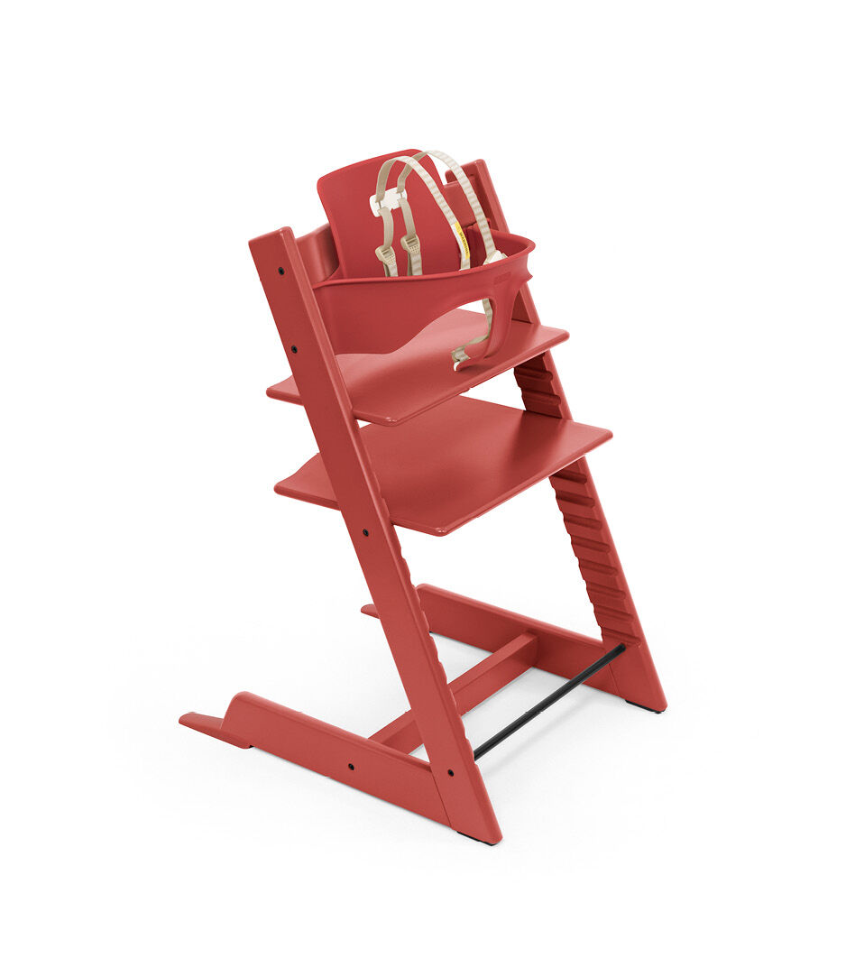 Tripp Trapp® chair Warm Red, Beech Wood, with Baby Set and Harness, US.