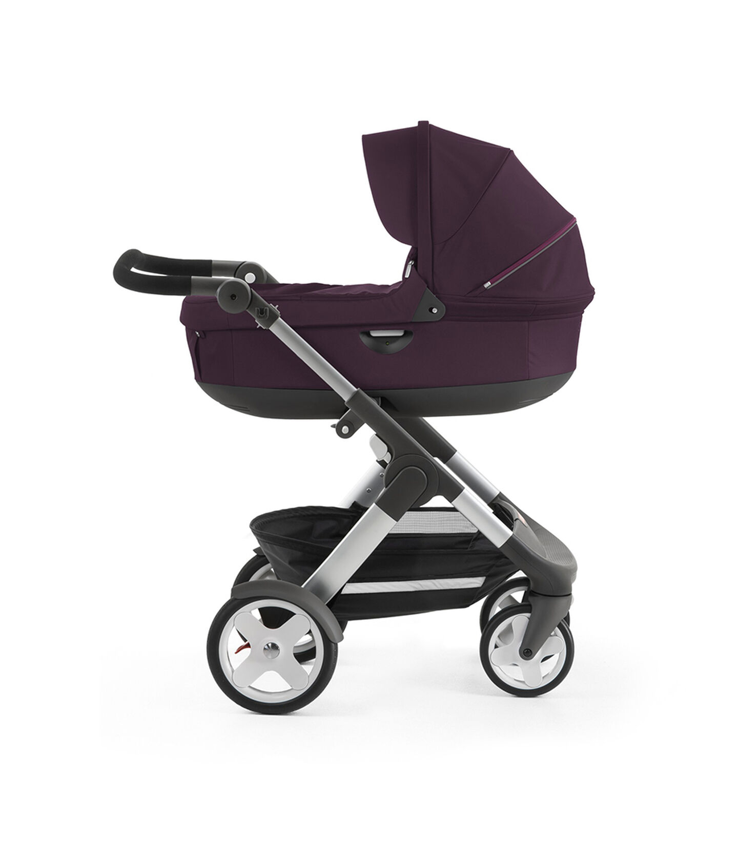 Stokke® Trailz™ with Stokke® Stroller Carry Cot, Purple. Classic Wheels. view 2