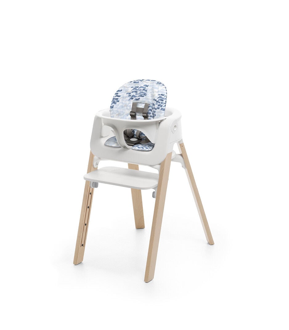 Stokke® Steps™ Chair Natural with Baby Set White and Cushion. Waves Blue. galery image 3