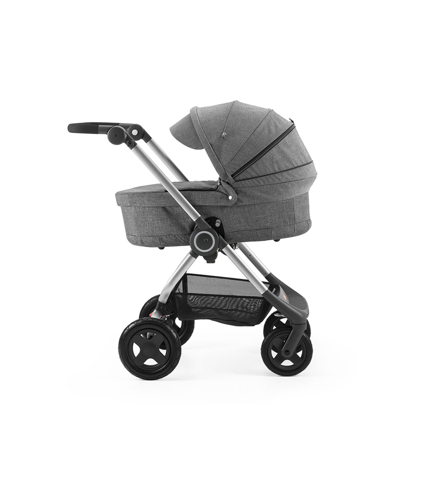 Stokke® Scoot™ with Carry Cot Black Melange and Black Melange Canopy. Stokke® Scoot™ with Carry Cot Black Melange and Black Melange Canopy.