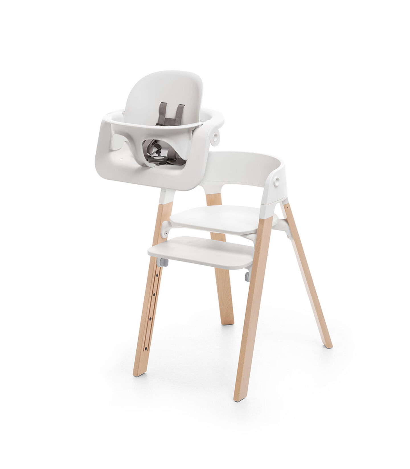 Stokke® Steps™ Bundle, Chair and Baby Set, Beech Natural wood legs and White plastic parts. view 2