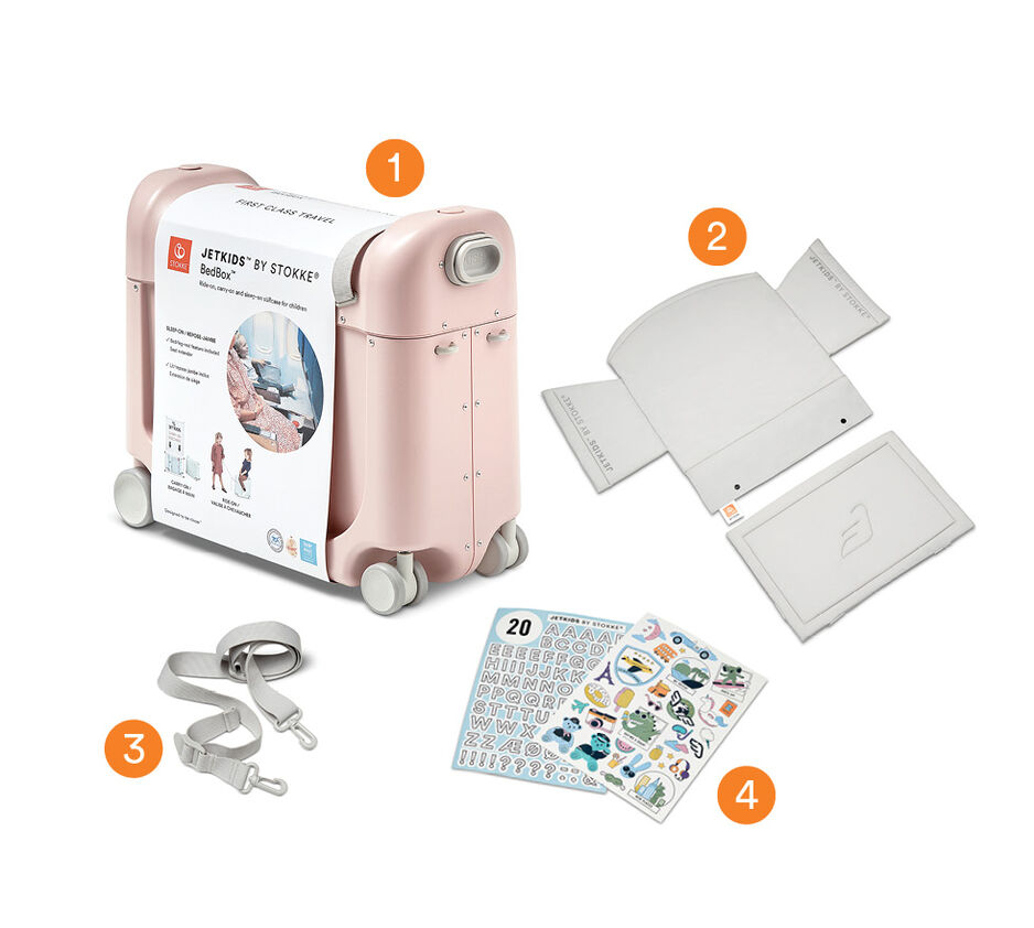JetKids™ by Stokke® BedBox V3 in Pink Lemonade. End User Packaging. view 1