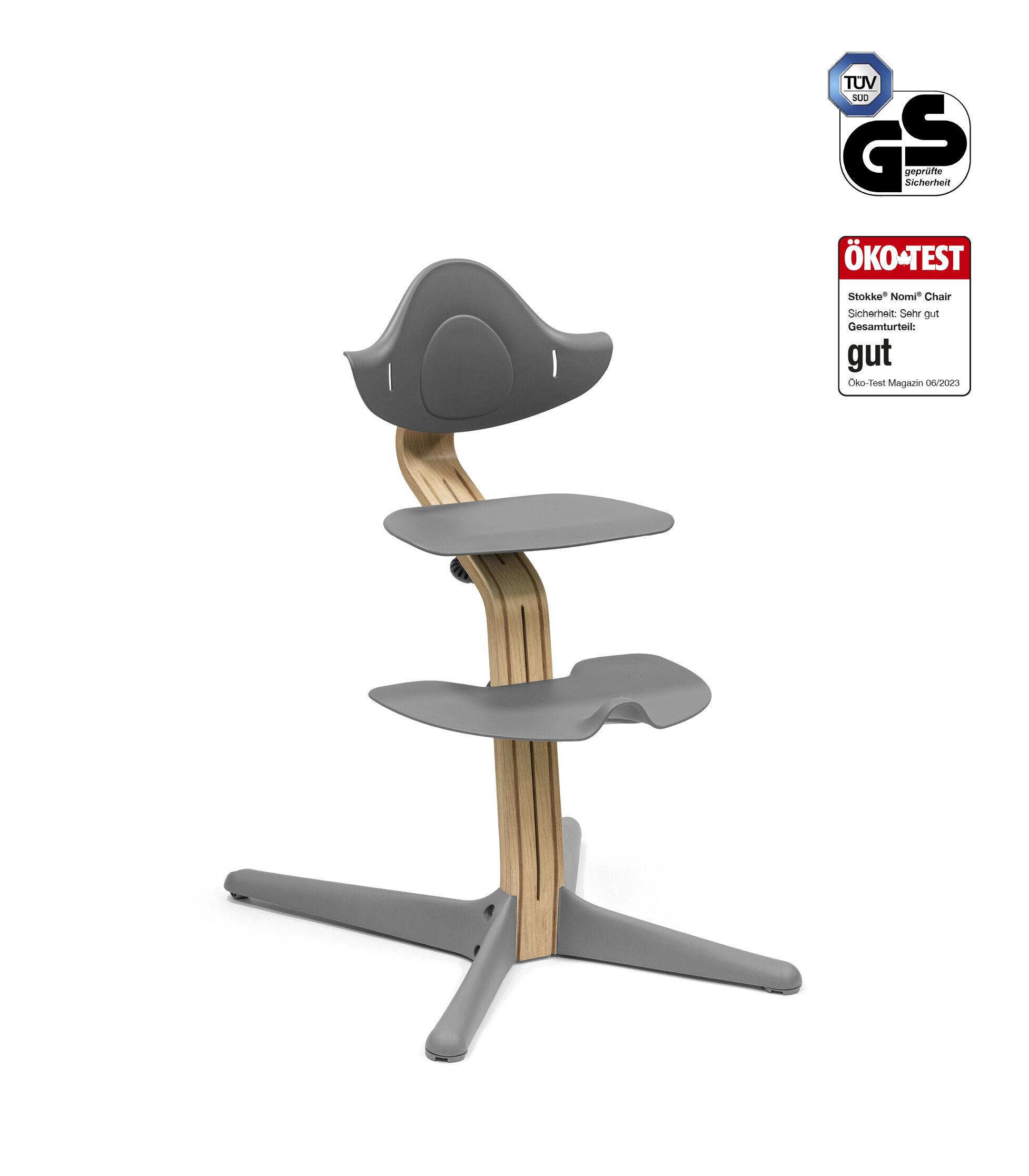 Stokke® Nomi® 成長椅自然色橡木支架 灰色座椅, 灰色, mainview