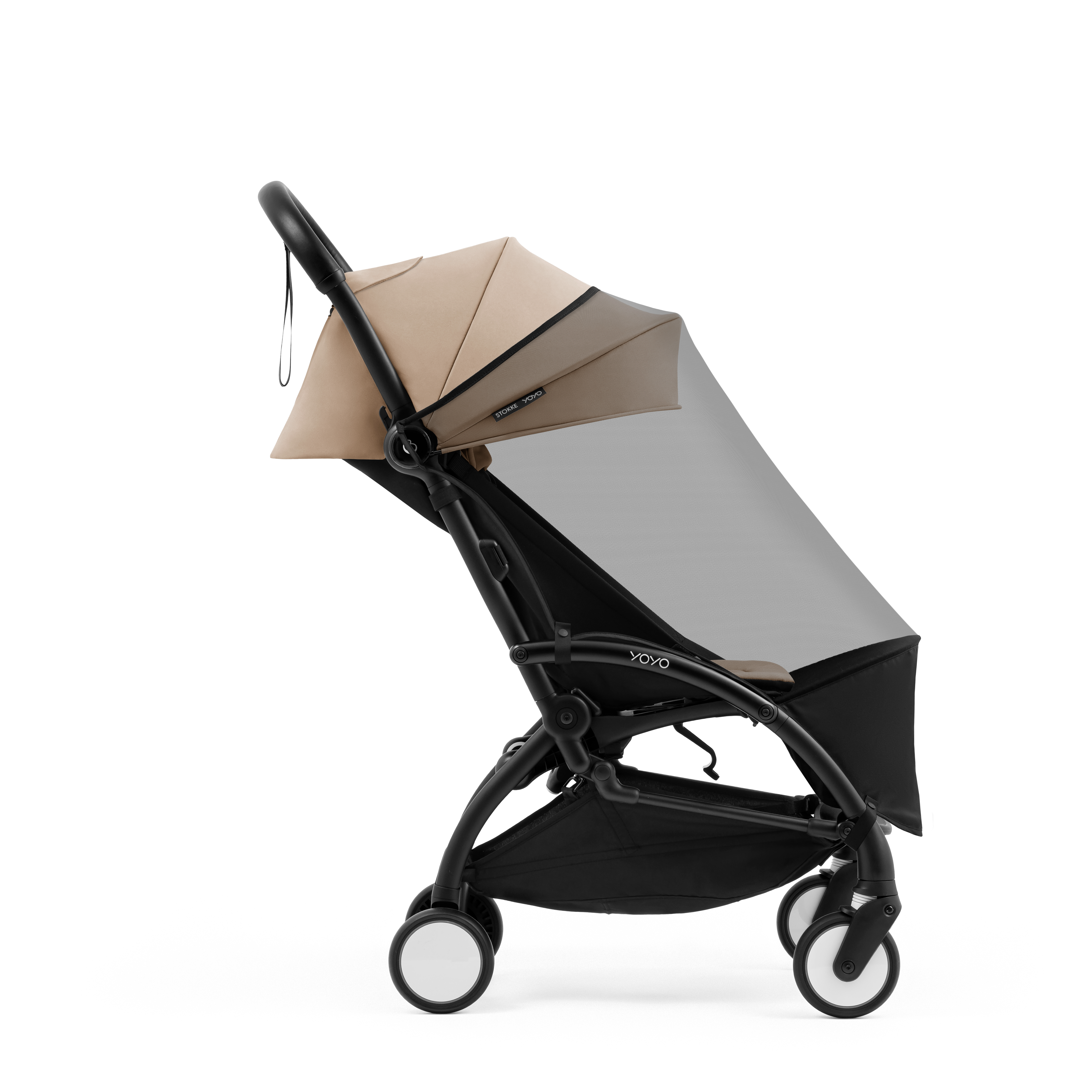 YOYO5 Stroller. Seat Pack, Taupe. Mesh cover. Profile view. galery image 1