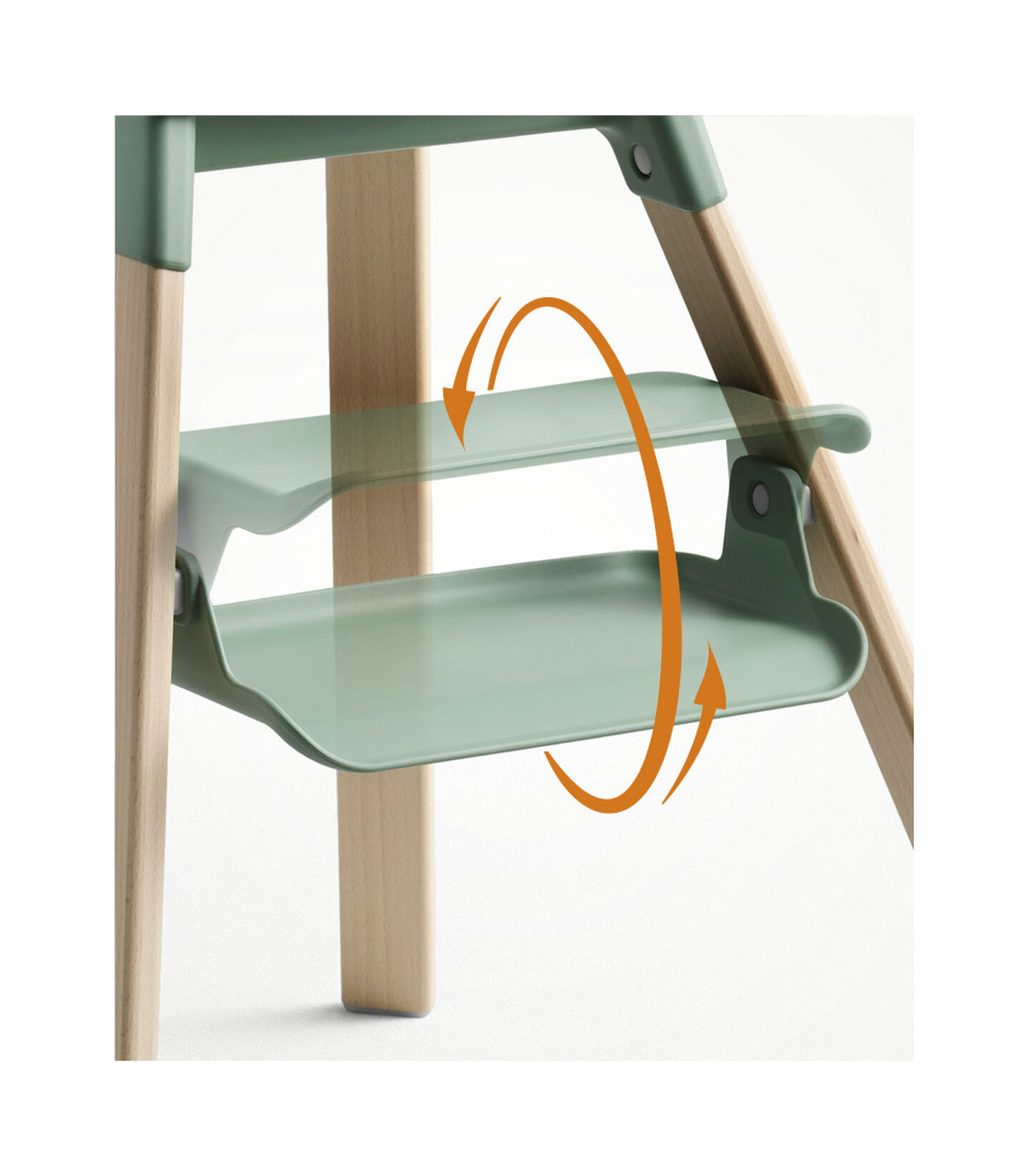 Stokke® Clikk™ High Chair Natural and Clover Green. Detail, Footrest rotation. view 5