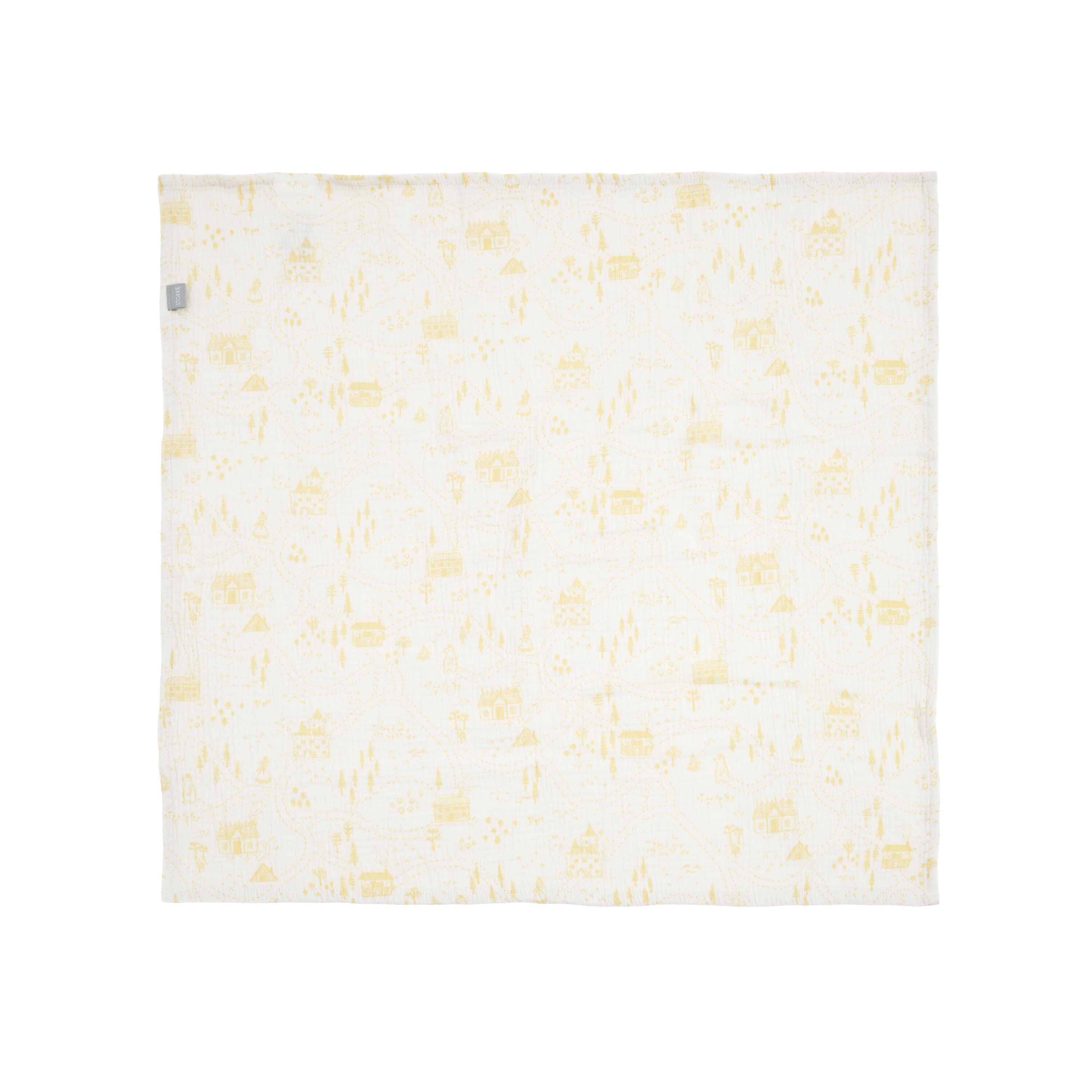 Stokke® Muslin Cloth. Sunset Yellow Map, front.