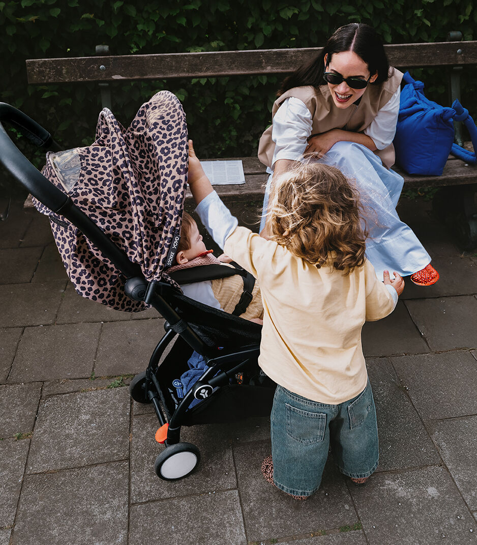 Stokke® YOYO³ stroller from 6 months - Leopard on Black, Leopard with Black Frame, mainview
