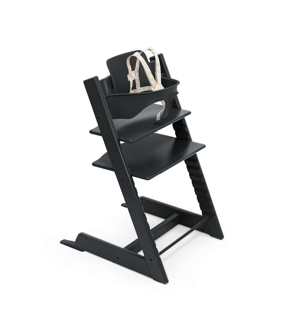Tripp Trapp® chair Black with Baby Set2 and Stokke® Harness2. 