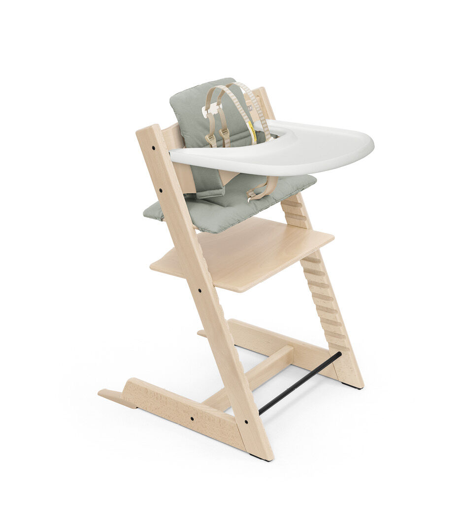 Tripp Trapp® Bundle. Chair Natural, Baby Set with Tray and Classic Cushion Glacier Green. US version. Bundle.