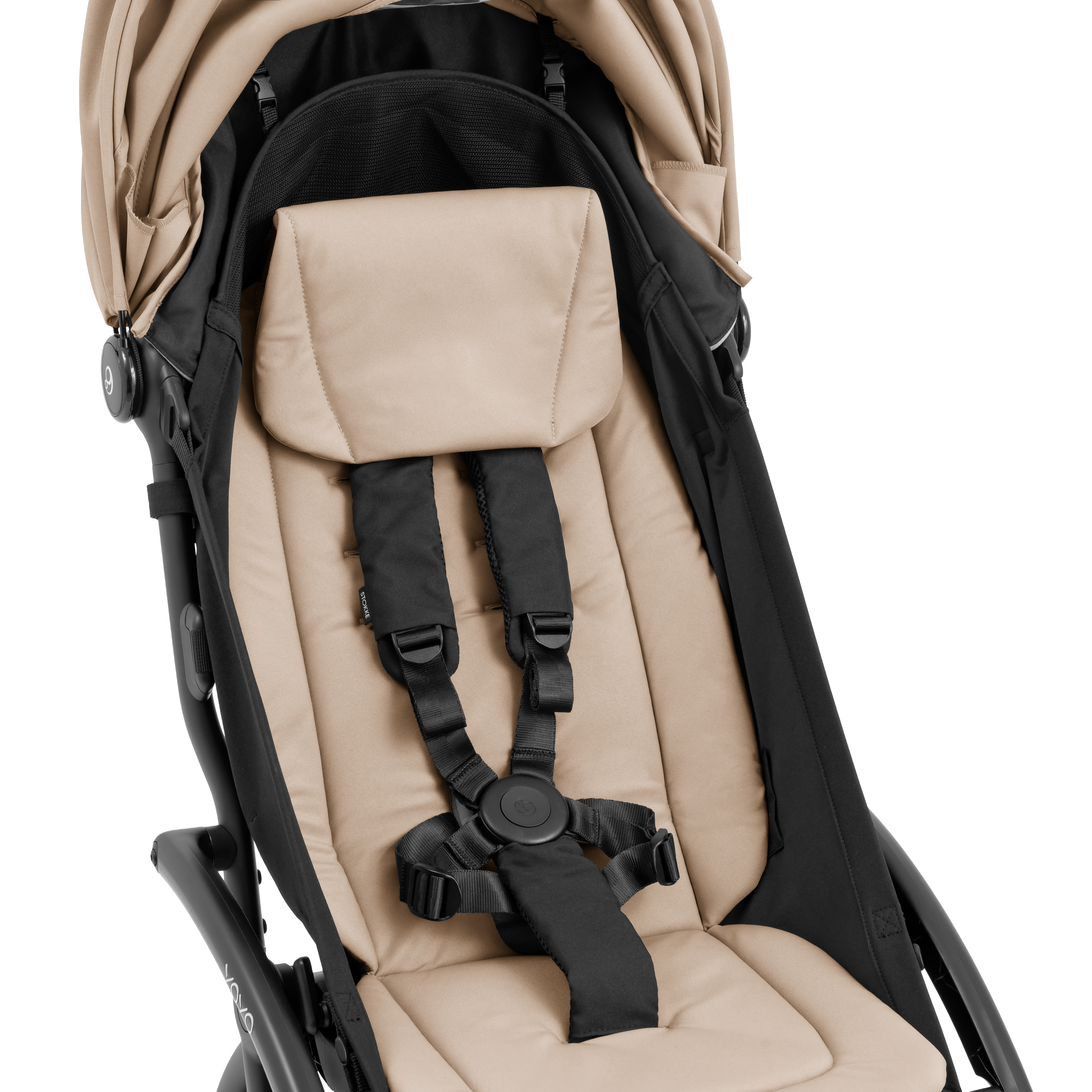 YOYO5 Stroller. Seat Pack, Taupe. Close-up. Front angled view. galery image 7