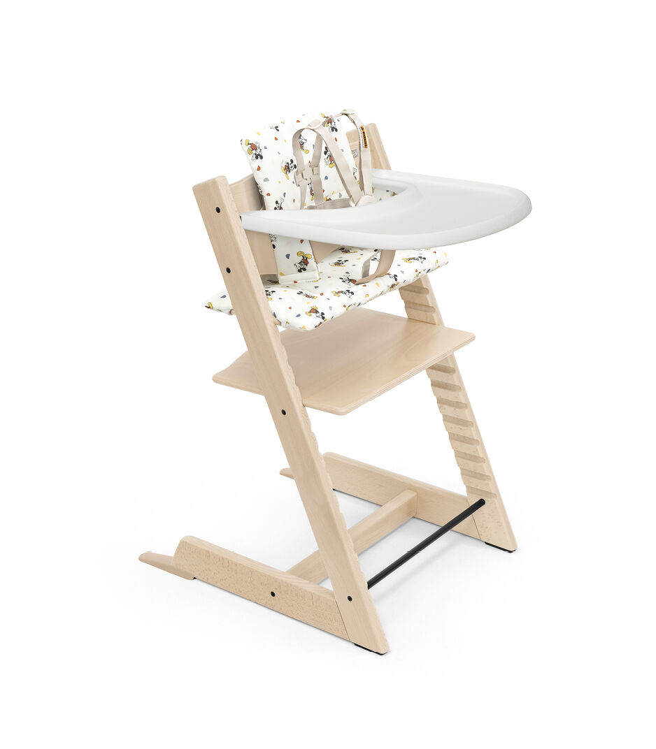 Tripp Trapp® High Chair² Natural, Mickey Celebration Cushion and Stokke® Tray, Natural, Mickey Celebration Cushion+Tray, mainview