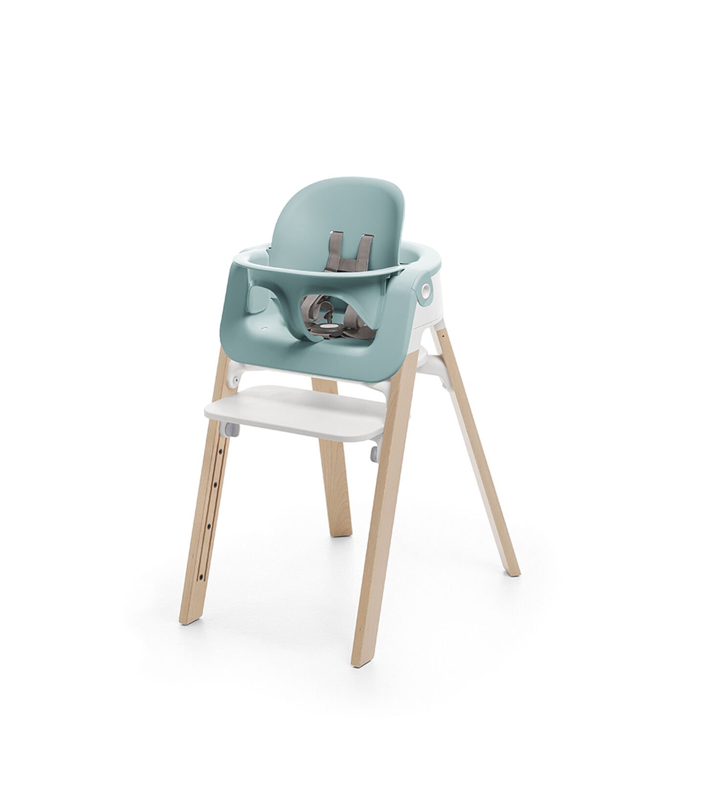 Stokke® Steps™ Chair Natural, with Baby Set Aqua Blue.