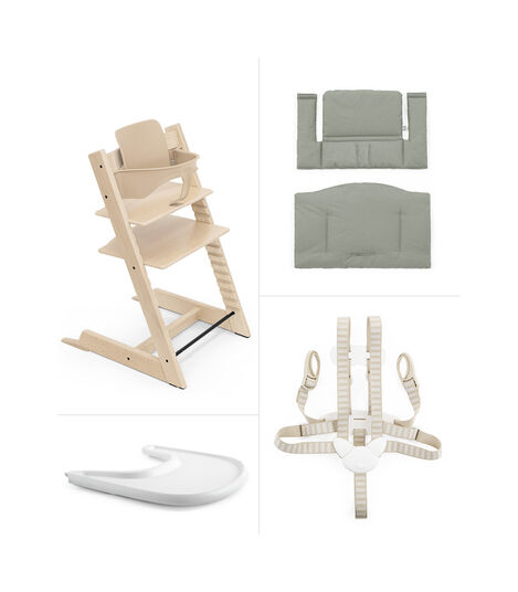 Tripp Trapp® Natural, Glacier Cushion + Tray, Natural, Glacier Green Cushion + Tray, mainview view 2