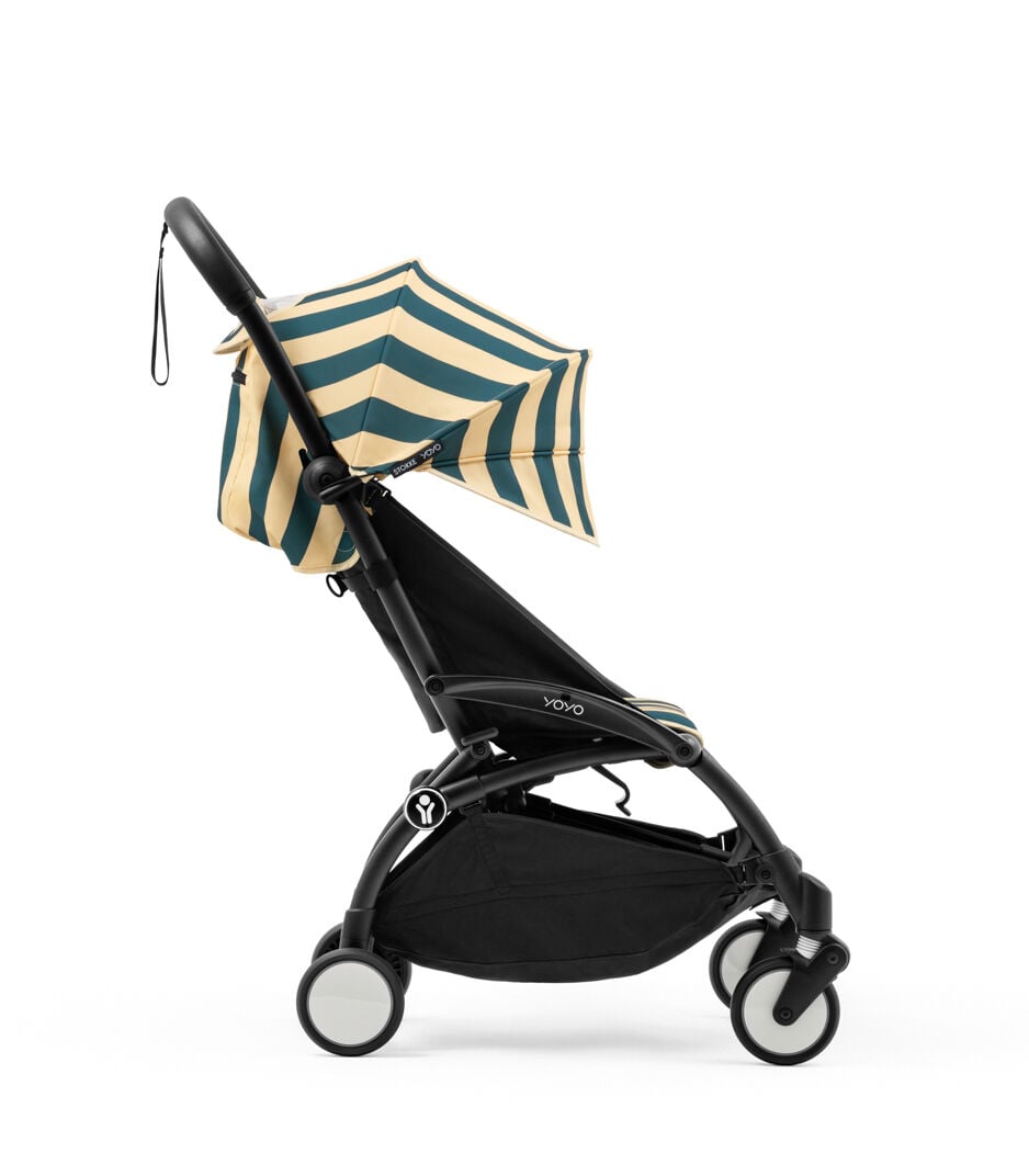 Stokke® YOYO3® 6+ – Riviera Monaco. Extended canopy. Black frame. Side view. galery image 18