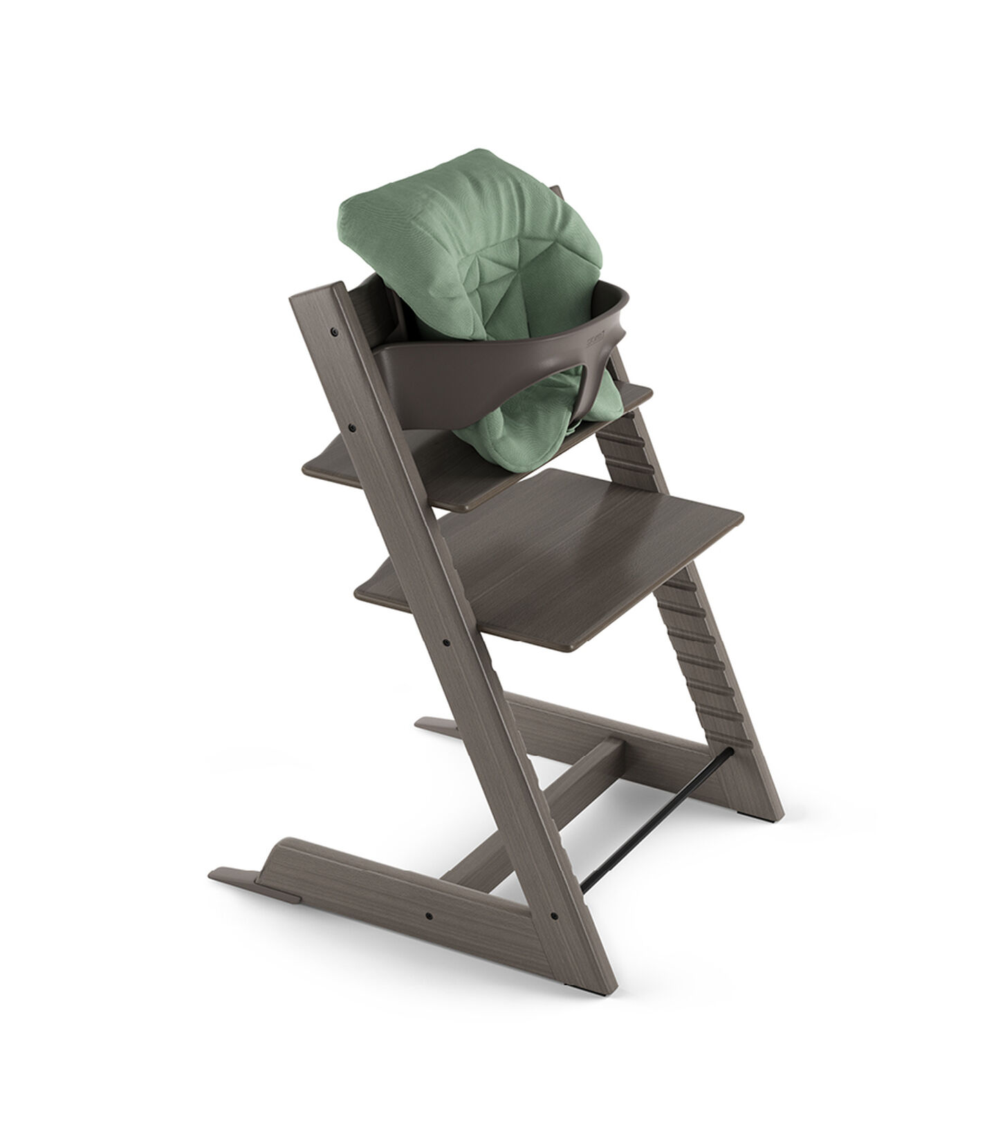 Tripp Trapp&reg; Hazy Grey with Baby Set and Baby Cushion Timeless Green.