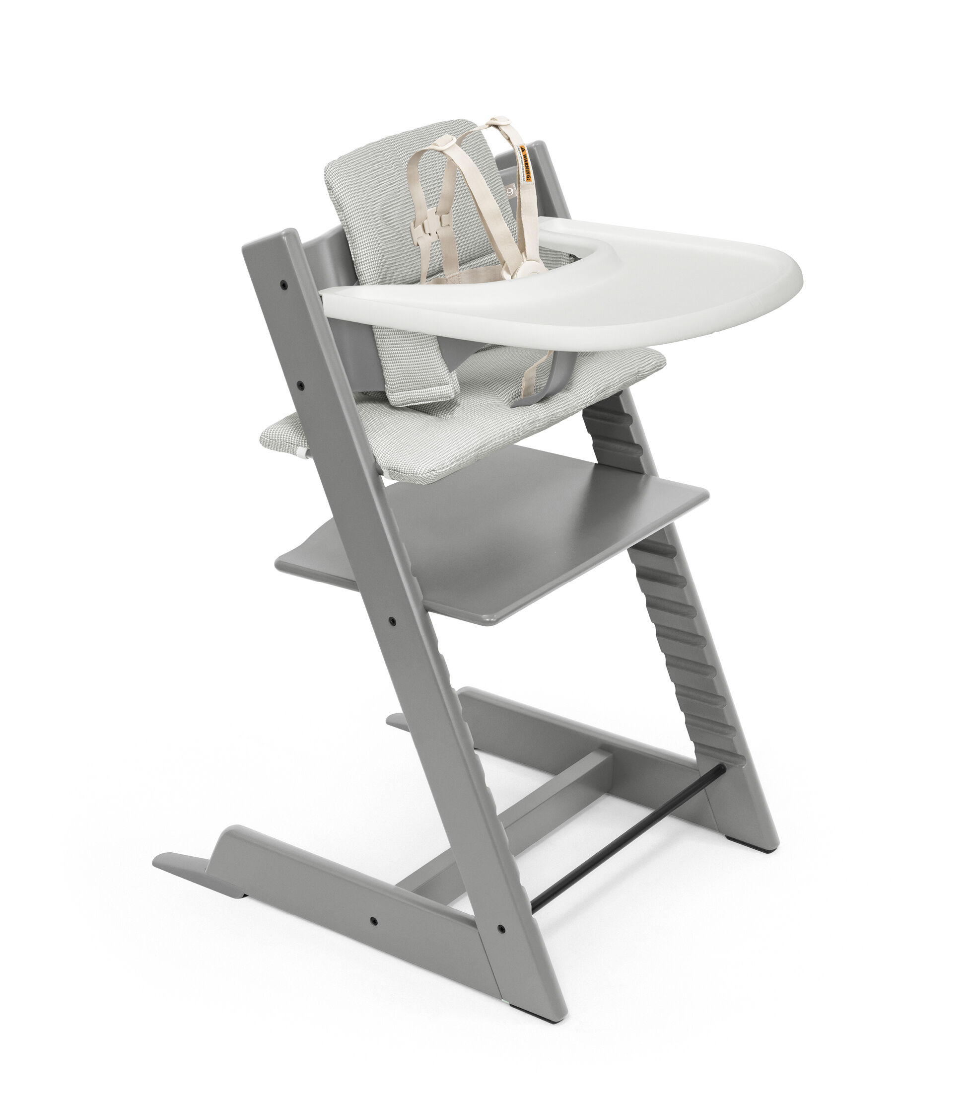 Tripp Trapp® High Chair² Storm Grey, Nordic Grey Cushion, and Stokke® Tray