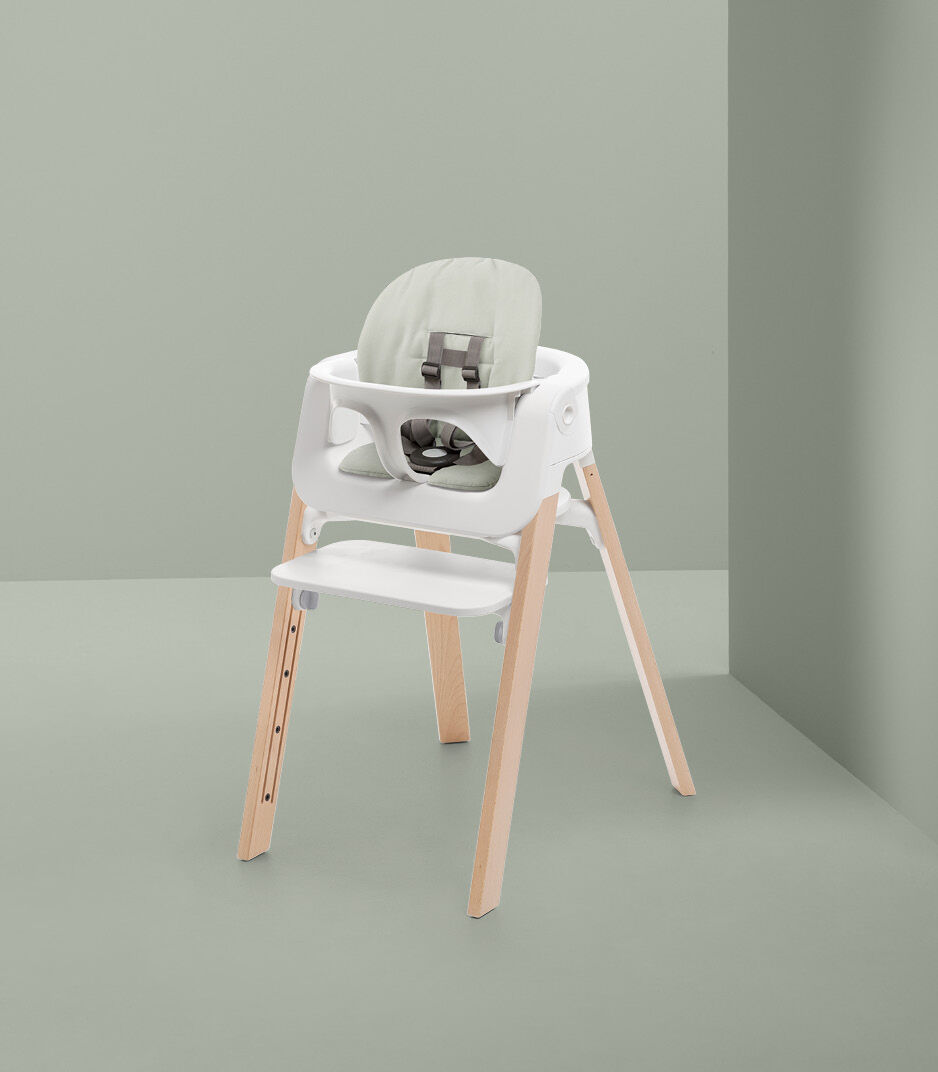 Stokke® Steps™ Chair Natural with Baby Set White and Cushion Soft Sage