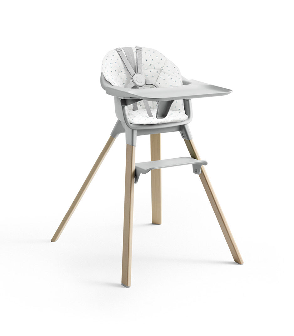 Stokke® Clikk™ High Chair. Natural Beech wood with Cloud Grey plastic colours and  Blueberry Boat cushion. galery image 4