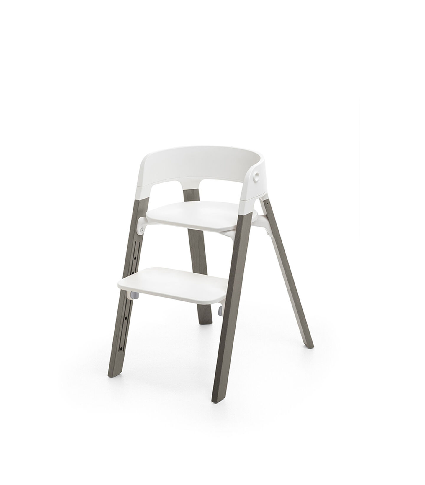 Stokke® Steps™ Hazy Grey  with white seat and footrest in high position. view 1