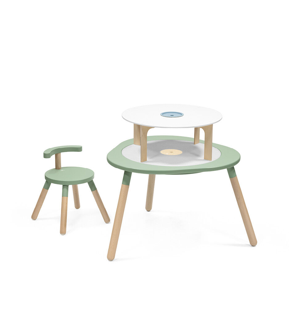 Stokke® MuTable™ Chair and Table Clover Green with Brick Tower (accessories).