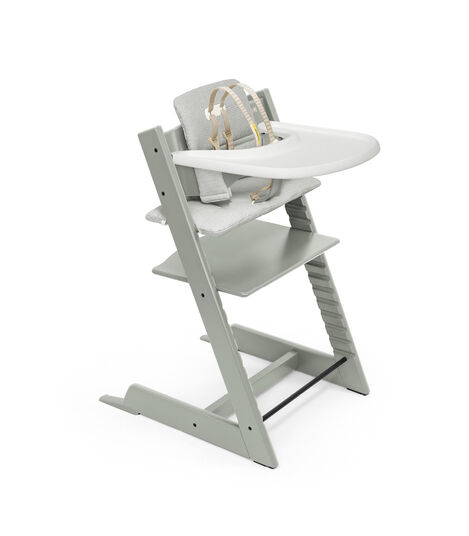 Tripp Trapp® Bundle. Chair Glacier Green, Baby Set with Tray and Classic Cushion Nordic Grey. US version. Bundle. view 7