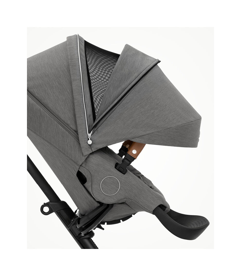 Stokke® Xplory® X Modern Grey Stroller with Seat Forward Facing.  Extended Canopy Open .