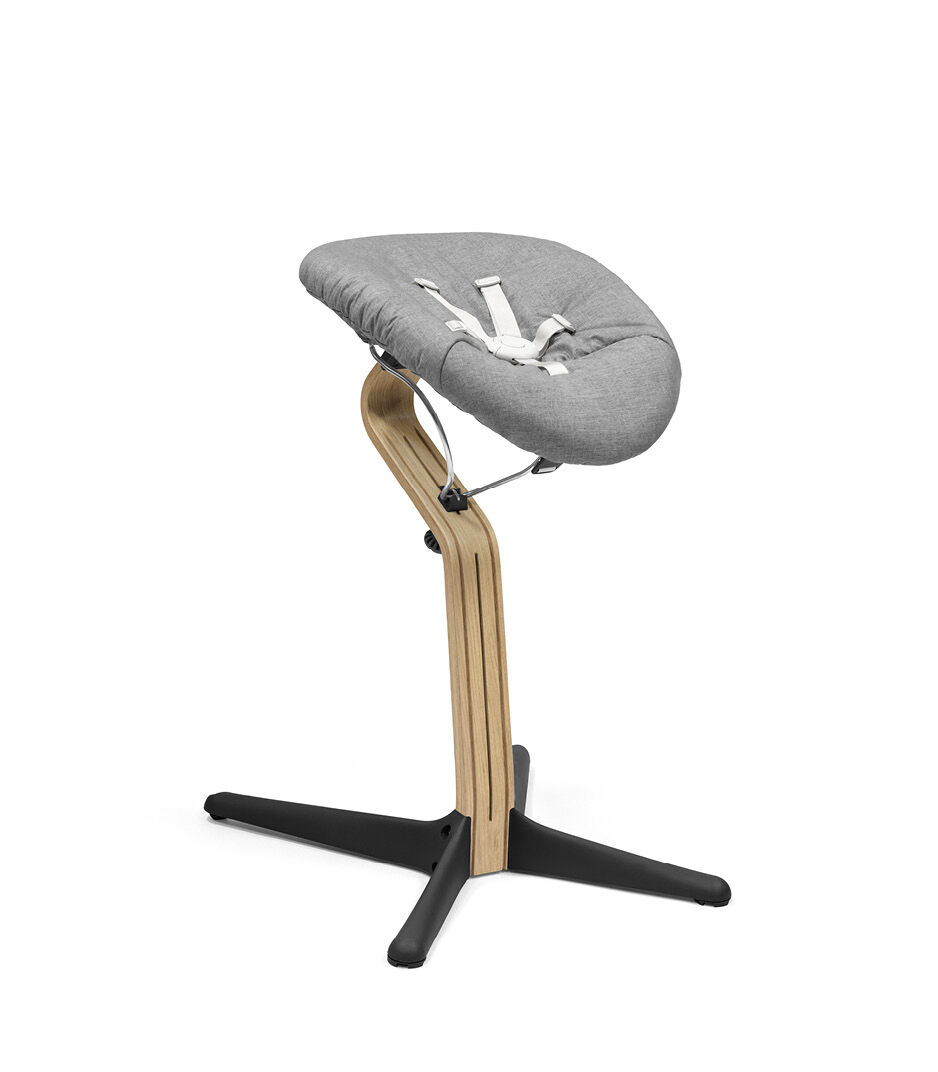 Stokke® Nomi® Chair. Premium Oak wood and Black plastic parts with Newborn Set, Grey textile cover. galery image 4