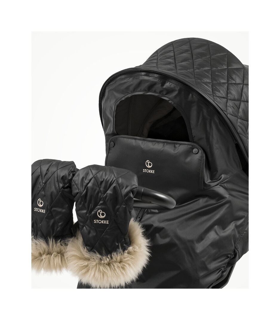 Stokke kit de invierno con capucha recortar Piel Plata Negro Melange NUEVO Furs 
