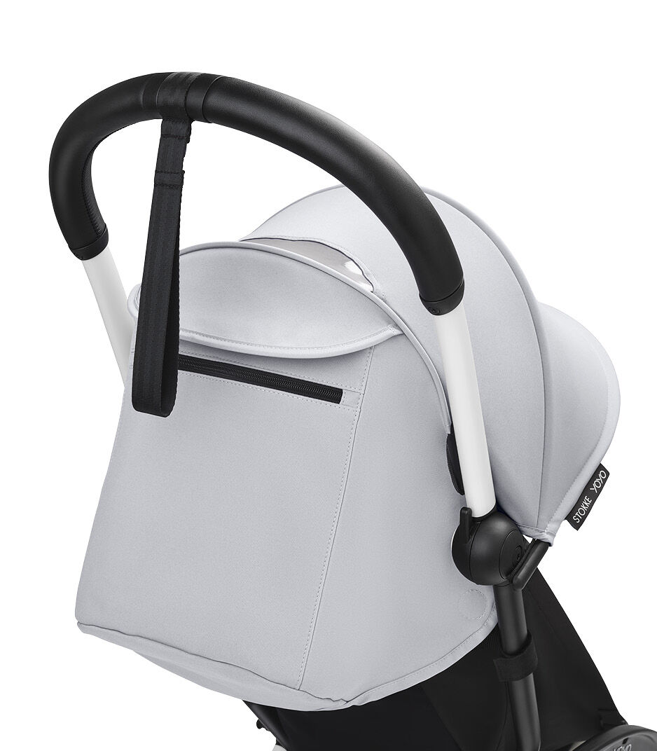 Stokke® YOYO3® 6+ Stone. White Frame. Handle bar, close-up. Angled. galery image 5
