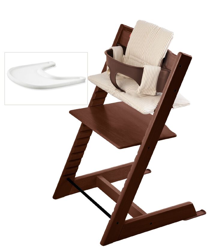 Tripp Trapp Bundle Walnut With Beige Stripe Cushion
