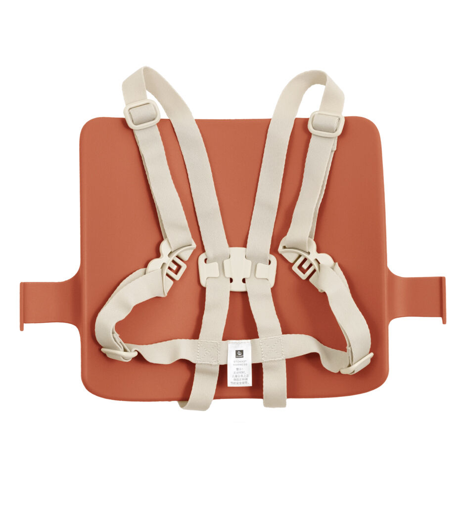 Tripp Trapp® Baby Set2 back rest, Terracotta. US variant with Stokke Harness, Beige.