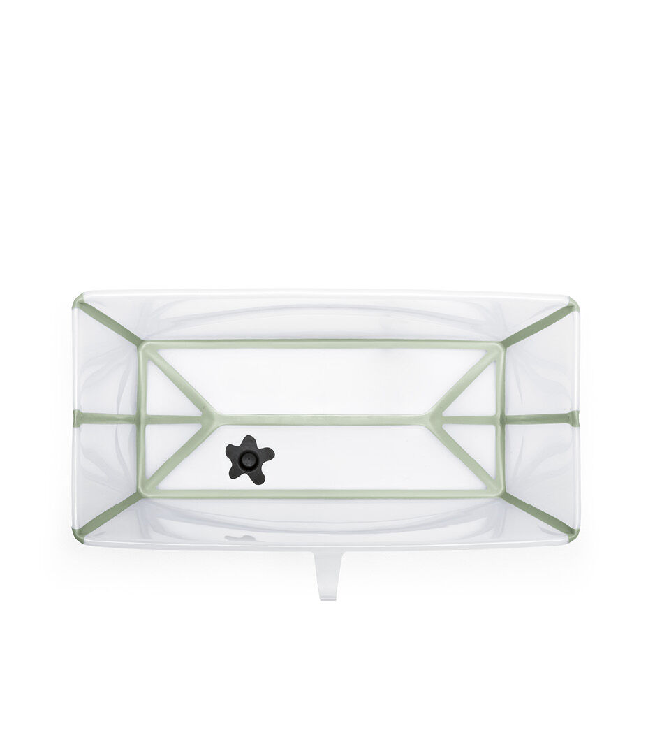 Stokke® Flexi Bath® bath tub, Transparent Green with Drain Plug "Cold". Top view.