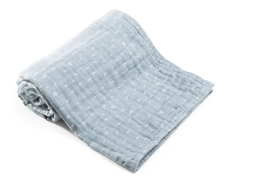 Stokke Textiles, Blanket Muslin Cotton Slate Blue Sea.