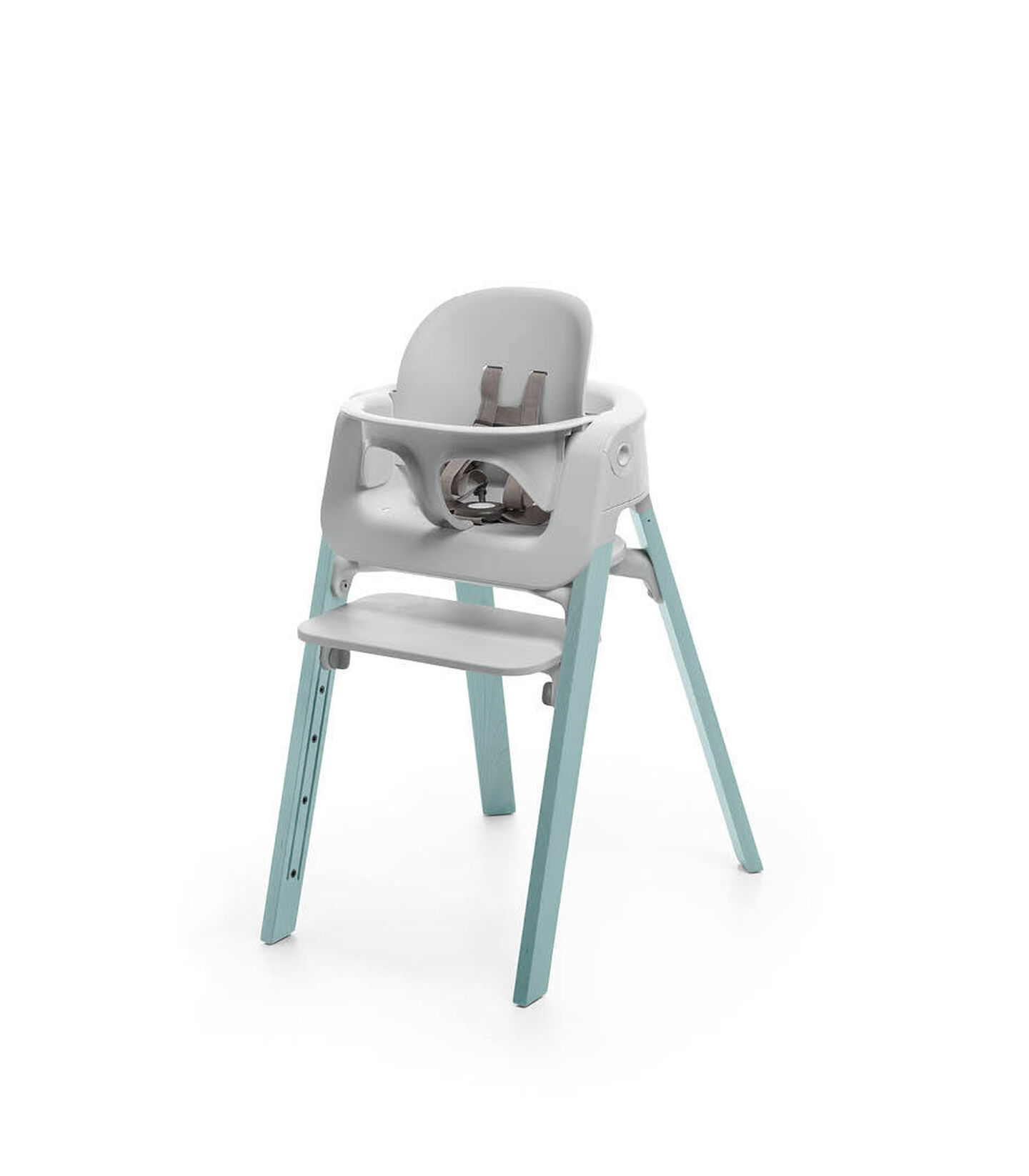 Stokke&reg; Steps&trade; Aqua Blue chair with Baby Set Light Grey.