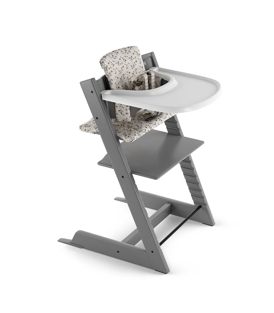 Tripp Trapp® Storm Grey with Baby Set, Stokke® Tray White and Classic Cushion Garden Bunny. US version. view 32