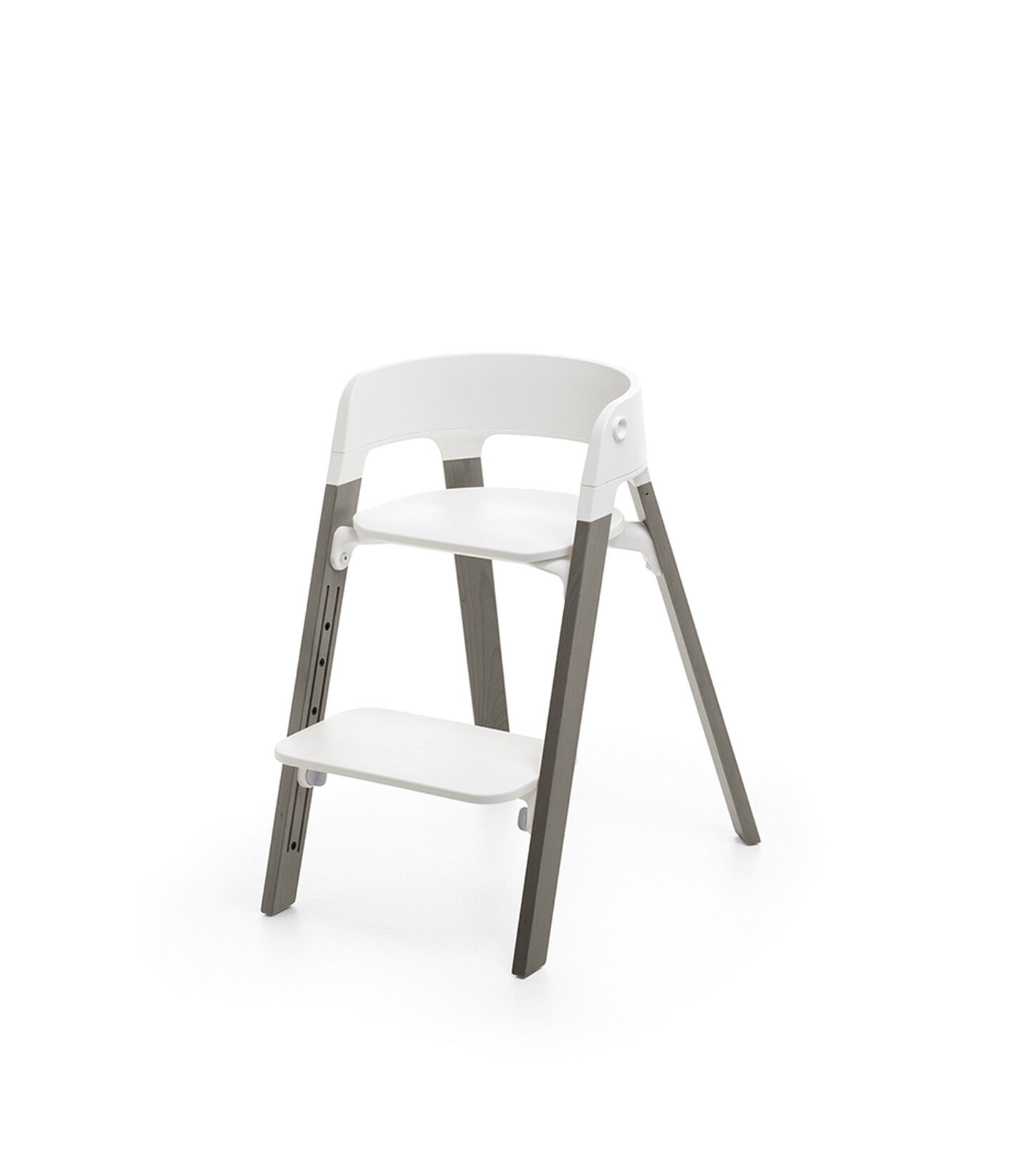 Stokke&reg; Steps&trade; Hazy Grey  with white seat and footrest in low position.