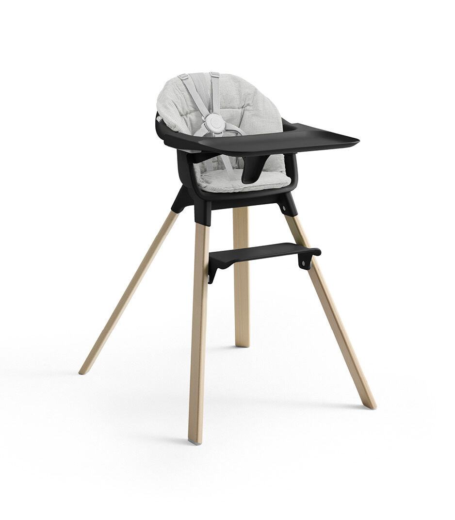 Stokke® Clikk™ High Chair with Tray and Harness, in Natural and Black. Cushion Nordic Grey. galery image 5