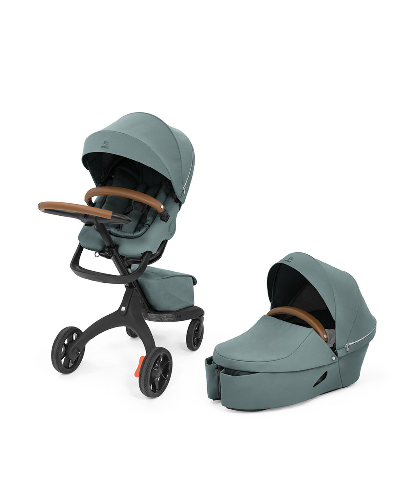 Stokke® Xplory® X Cool Teal Stroller with Seat and Carry Cot. Bundle. view 8