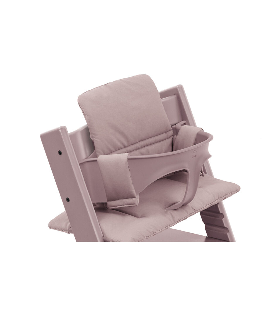 Tripp Trapp® chair Heather Mavue with Baby Set and Classic Cushion. Close-up.