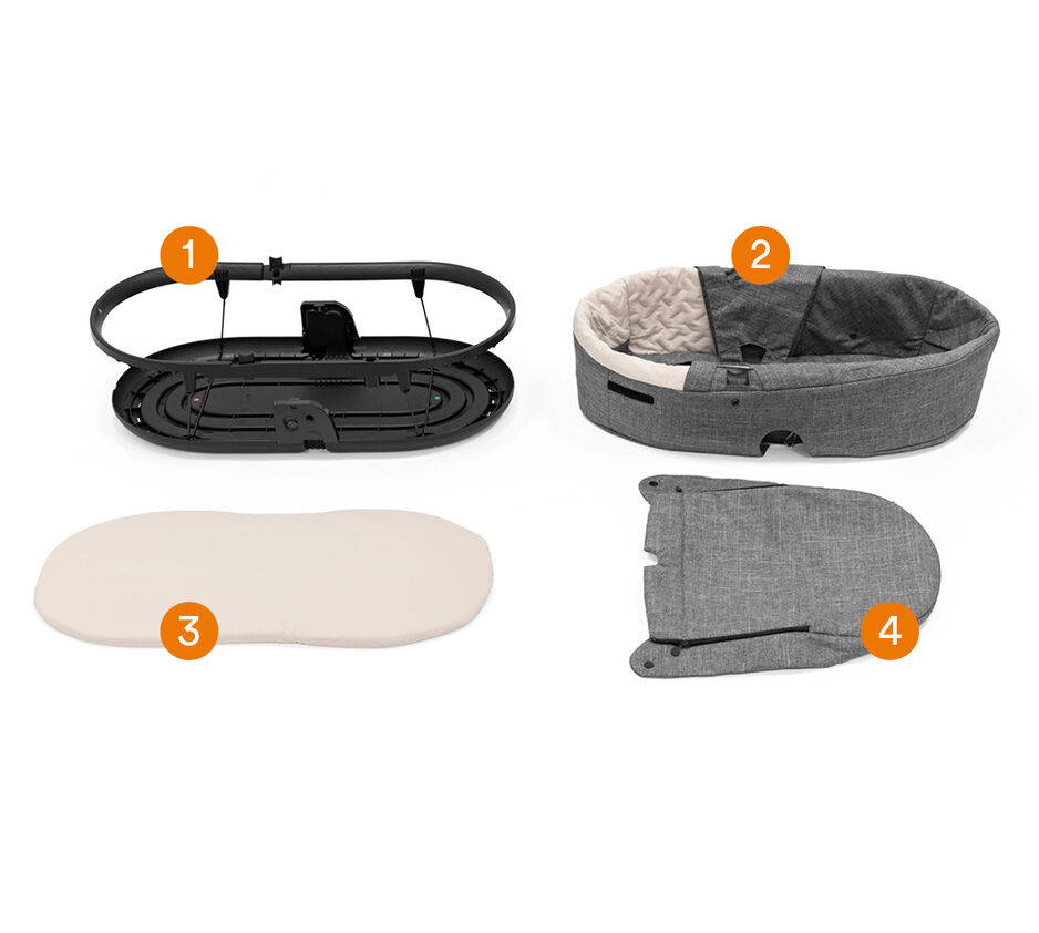 Stokke® Beat™ Carry Cot in Black Melange. What is included. view 1