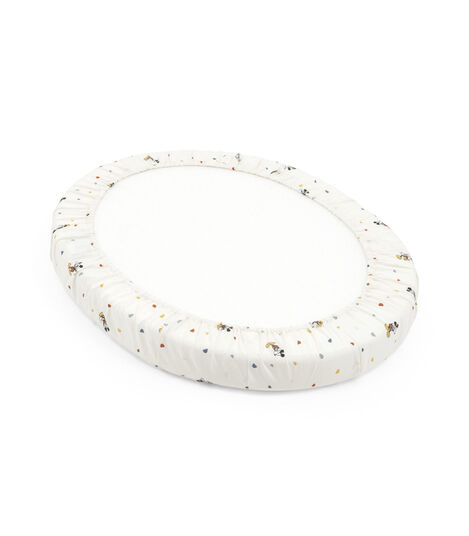 Stokke® Sleepi® Mini Mattress. Fitted Sheet, Disney Mickey Celebration. Detail, bottom side. Limited Edition. view 3