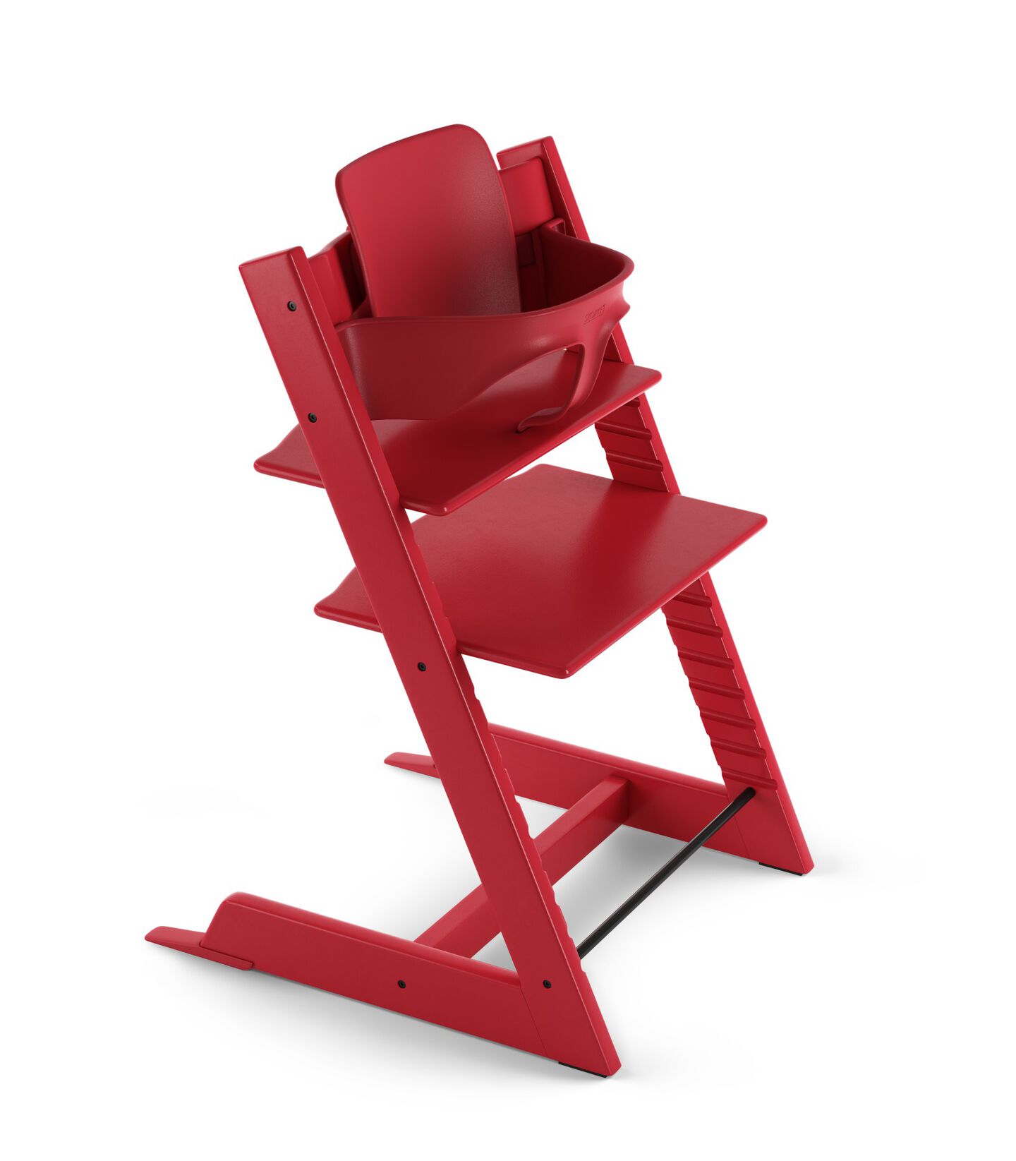Tripp Trapp&reg; Chair Red, Beech, with Baby Set. 3D rendering.